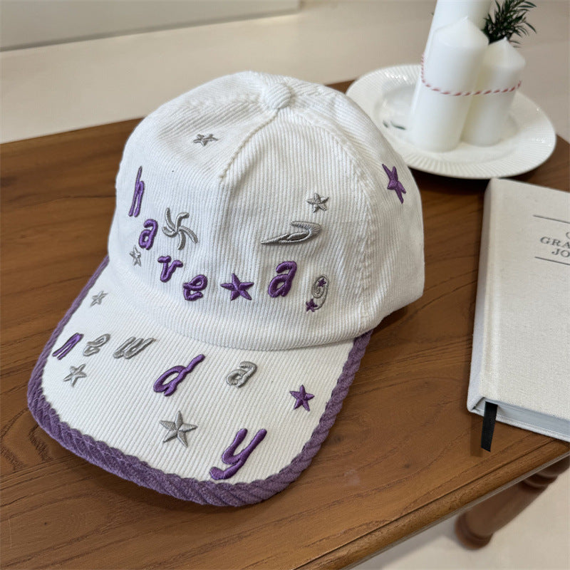 Women's Embroidered Corduroy Baseball Cap Bowlift