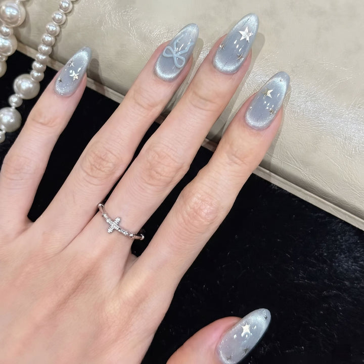 Decorative Stiletto Press-On Nail Set with Star and Bow Accents Bowlift