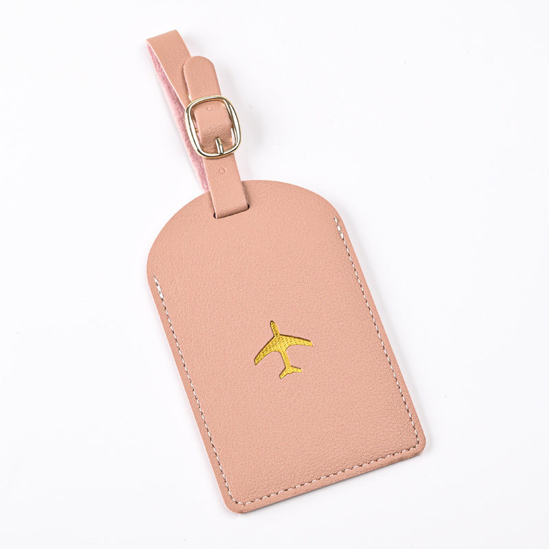 Premium Leather Luggage Tag with Adjustable Strap and Embroidered Airplane Icon Bowlift