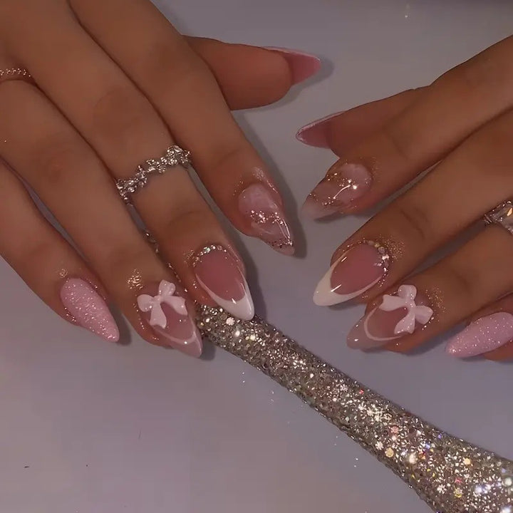 Elegant Stiletto Press-On Nail Set with Decorative Accent Bowlift