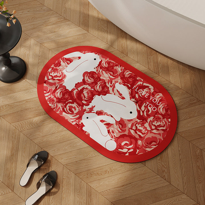 Heart-Shaped Floral Bath Mat Bowlift
