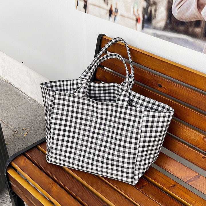 Stylish Checked Utility Tote Bag Bowlift