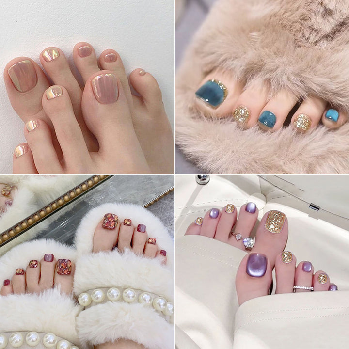 Heart-Embellished Press-On Toe Nails Bowlift