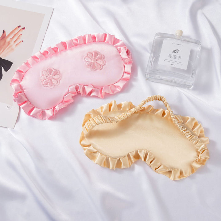 Women's embroidered satin sleep mask with gathered ruffled edge and soft padding Bowlift