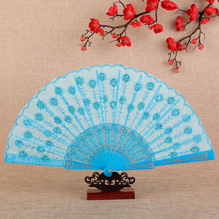 Women's folding fan with artistic decorations Bowlift