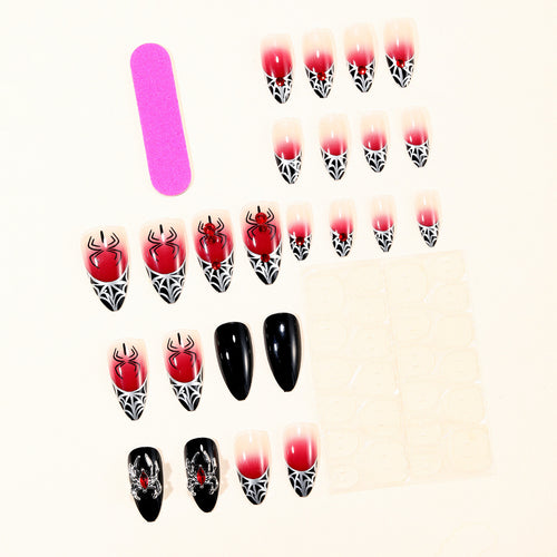 Gothic Spider-Themed Stiletto Nail Art Extensions Bowlift