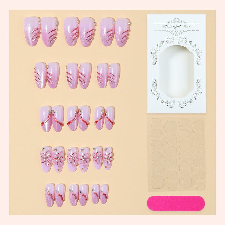 Acrylic nail set with elegant flower and glitter patterns Bowlift