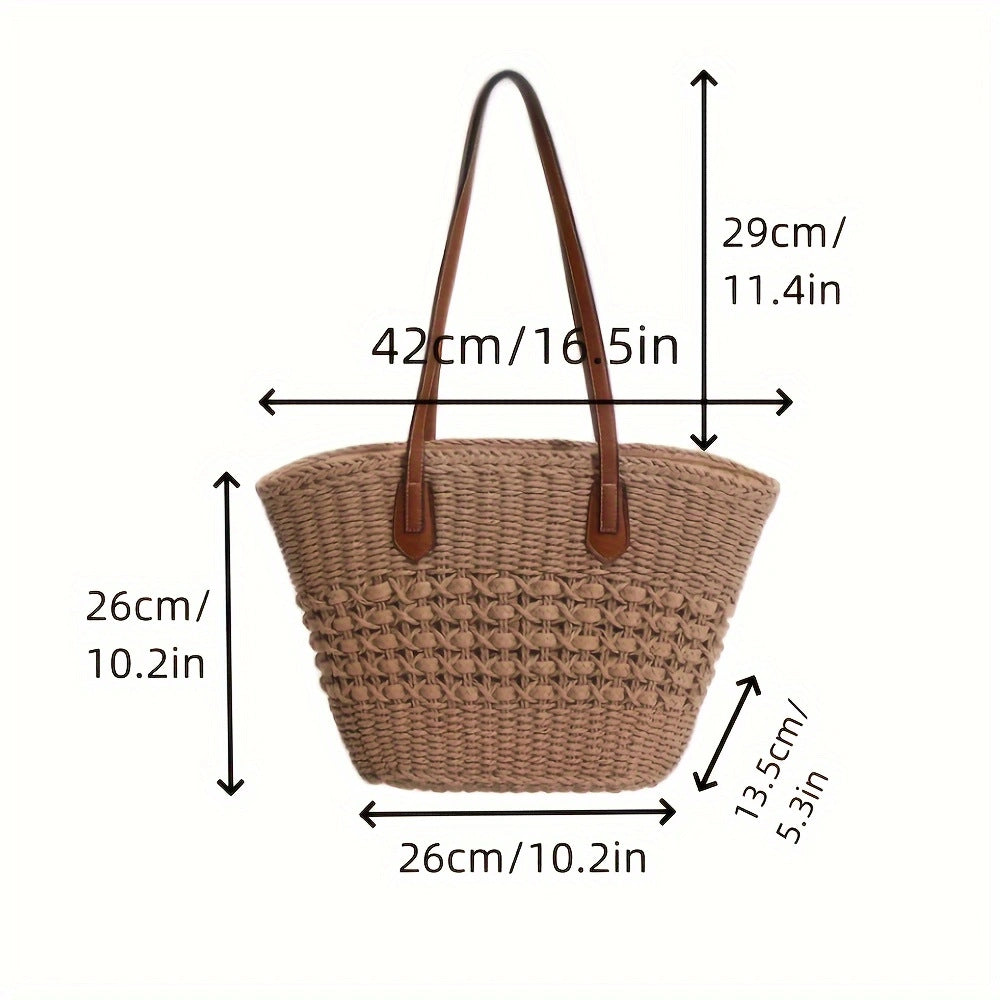 Handbag made of woven natural material with elegant leather handles Bowlift
