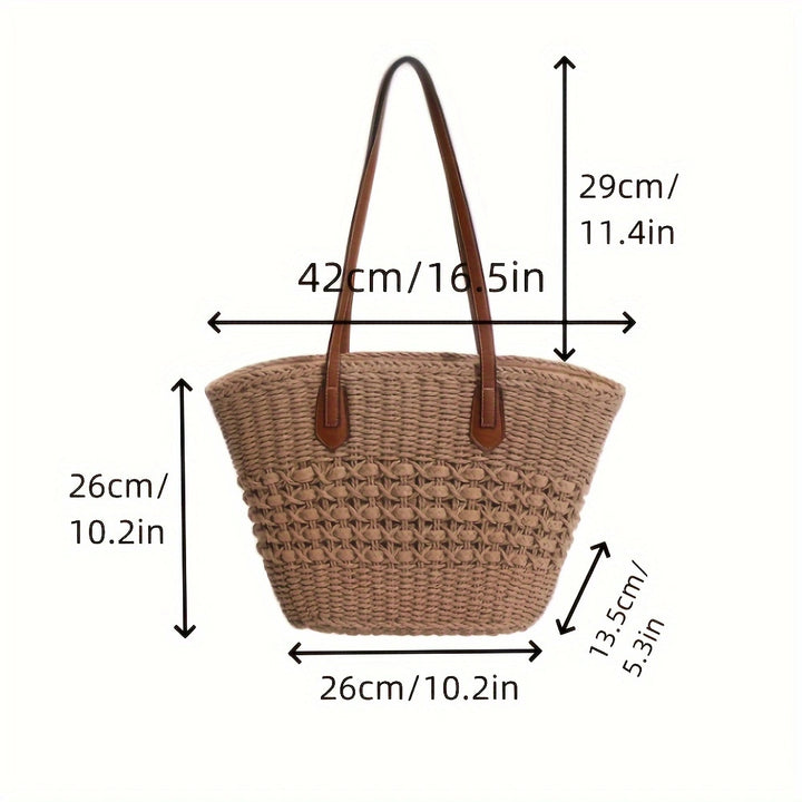 Handbag made of woven natural material with elegant leather handles Bowlift