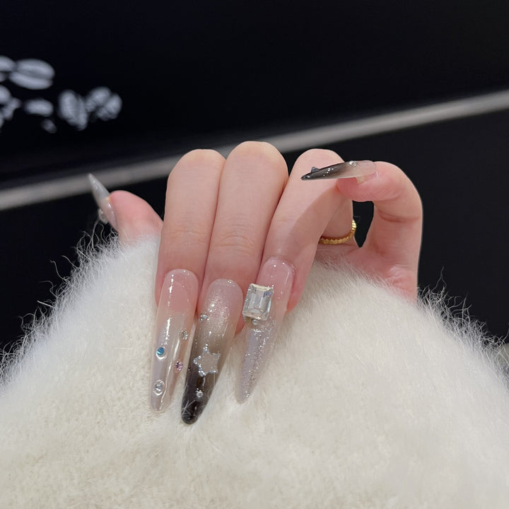Artistic Stiletto Press-On Nail Set with Decorative Rhinestones Bowlift