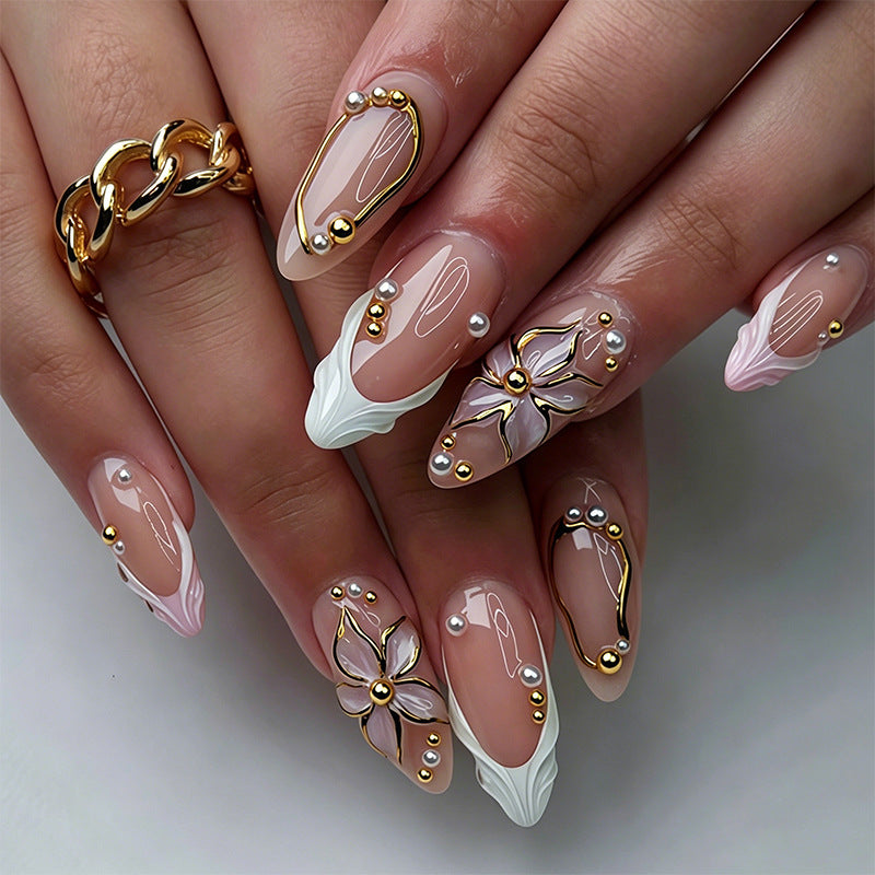 Elegant artificial nails with hand-painted floral accents Bowlift