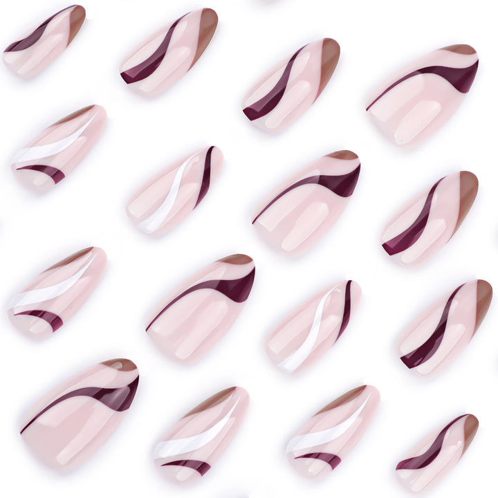 Elegant Nail Art with Modern Wave Pattern and Glitter Accents Bowlift