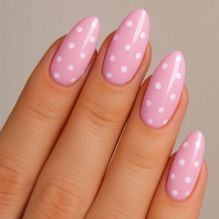 Artistic Almond-Shaped Press-On Nail Set with Polka Dot Design Bowlift