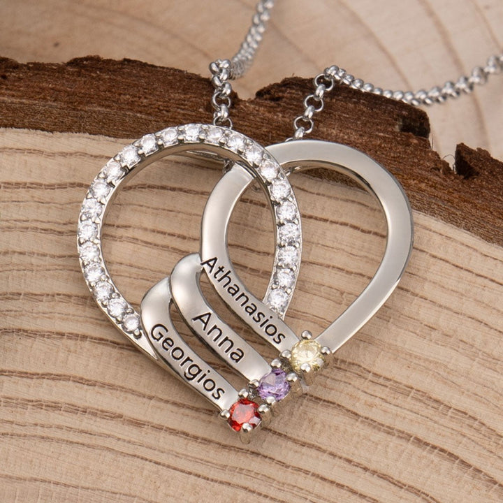 BowLift | Personalized Name & Birthstone Heart Striped Pendant Necklace