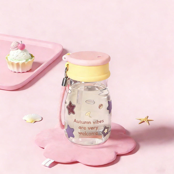 Ladies drinking bottle with playful print and practical carrying handle Bowlift