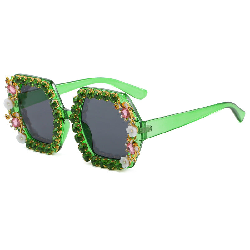 Women's extravagant hexagon sunglasses with crystal embellishment Bowlift