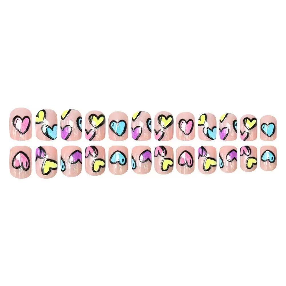 Acrylic Nail Set with Colorful Heart Designs Bowlift