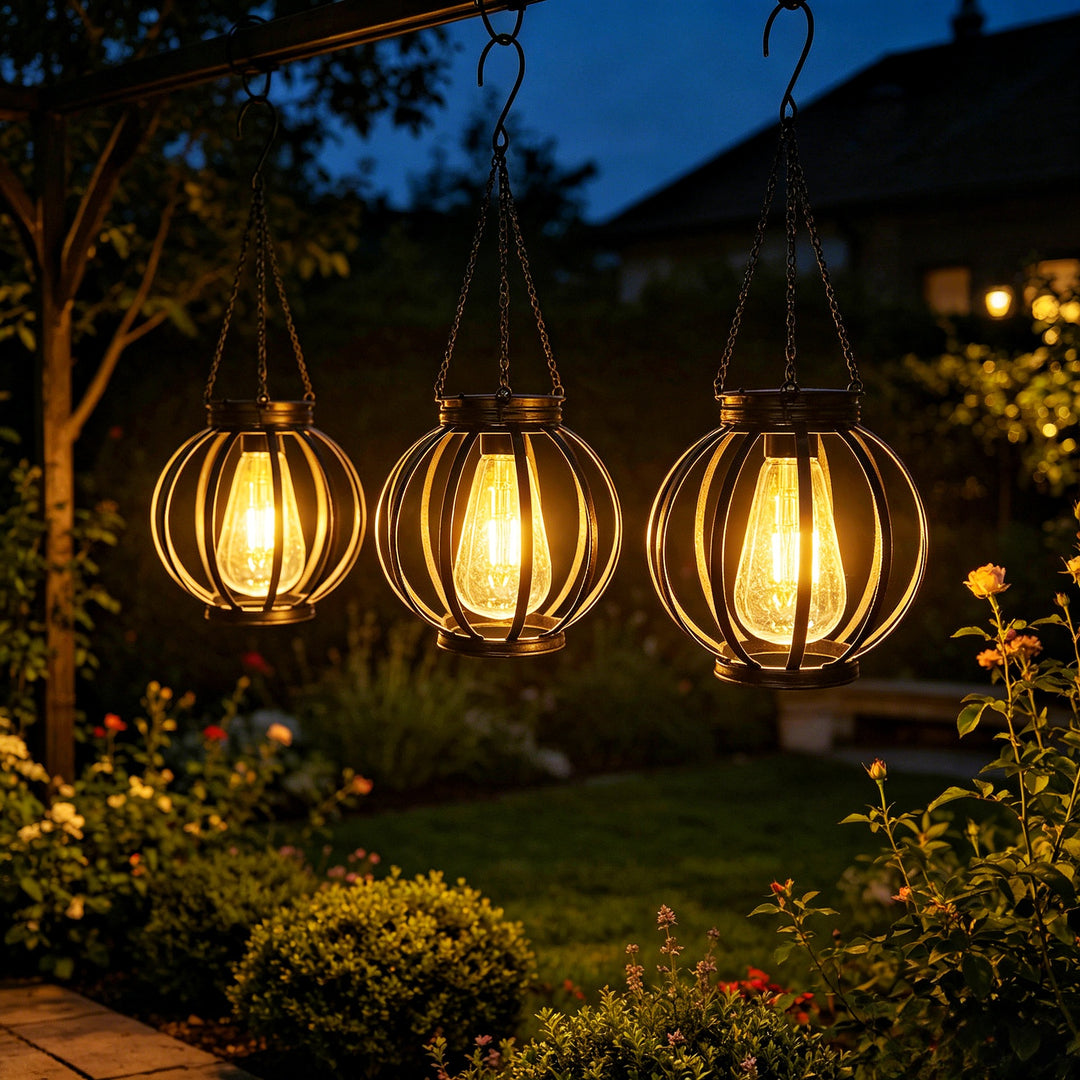 Outdoor Hanging Metal Cage Pendant Lantern With Adjustable Chain And Vintage Filament LED Bowlift