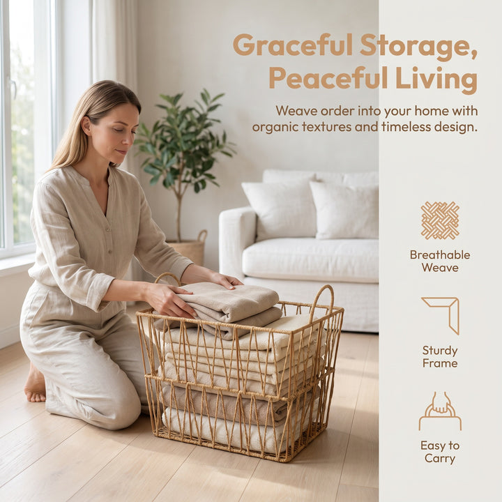 Decorative storage basket made of woven natural material Bowlift