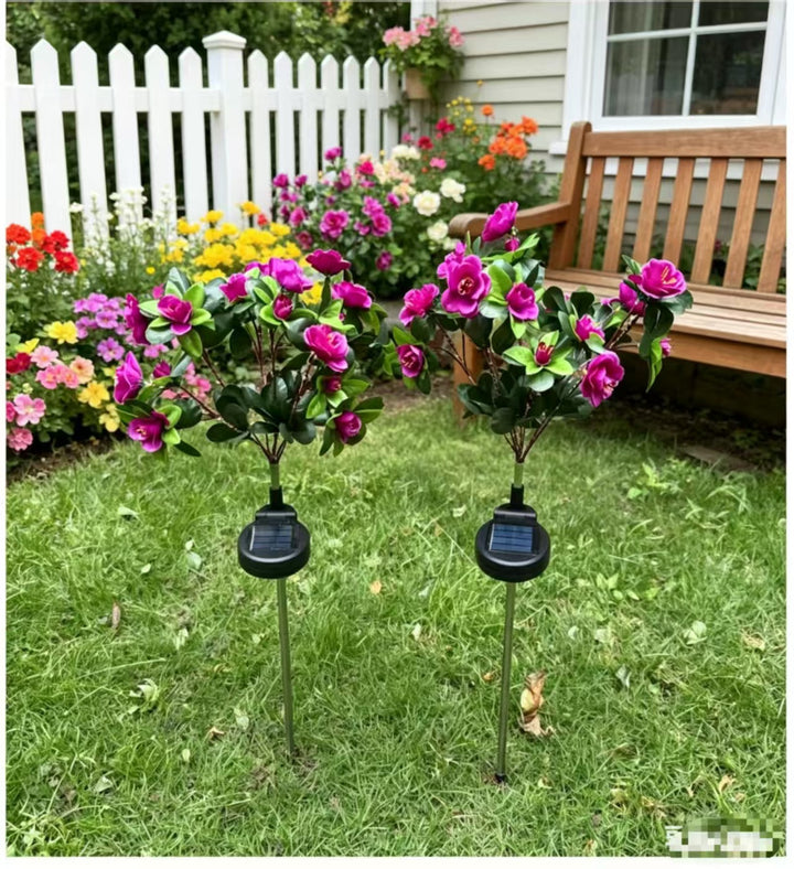 Solar-Powered Realistic Camellia Floral Garden Stake Lights With Adjustable LED Heads And Stainless Steel Spike Bowlift