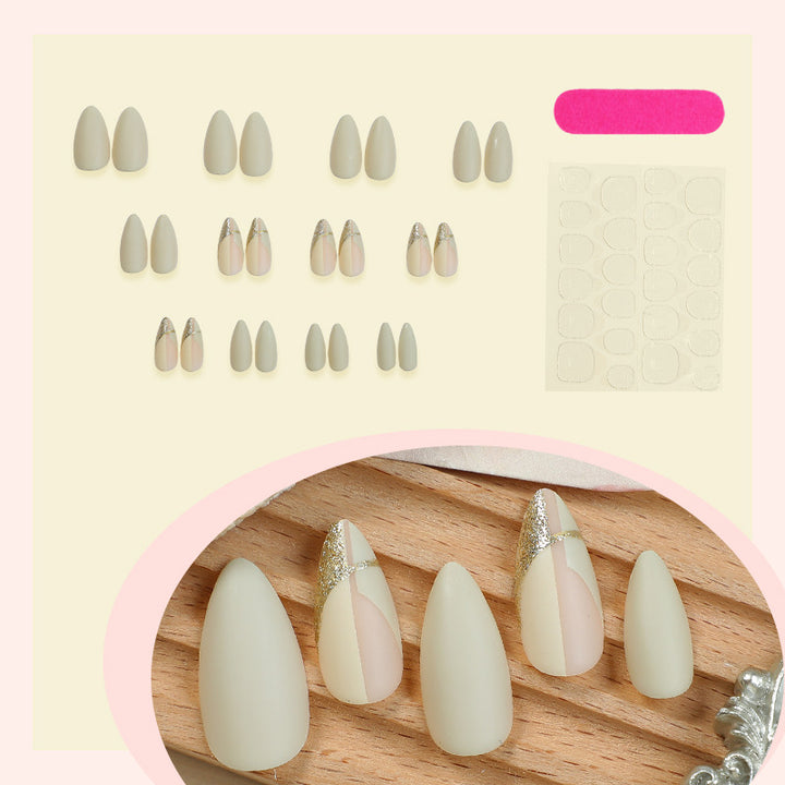 Elegant Press-On Nail Set with Artistic Gold Accents Bowlift
