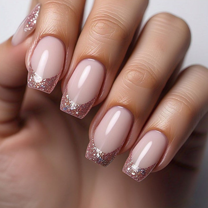 Elegant Artificial Nails with French Manicure and Glitter Effects Bowlift