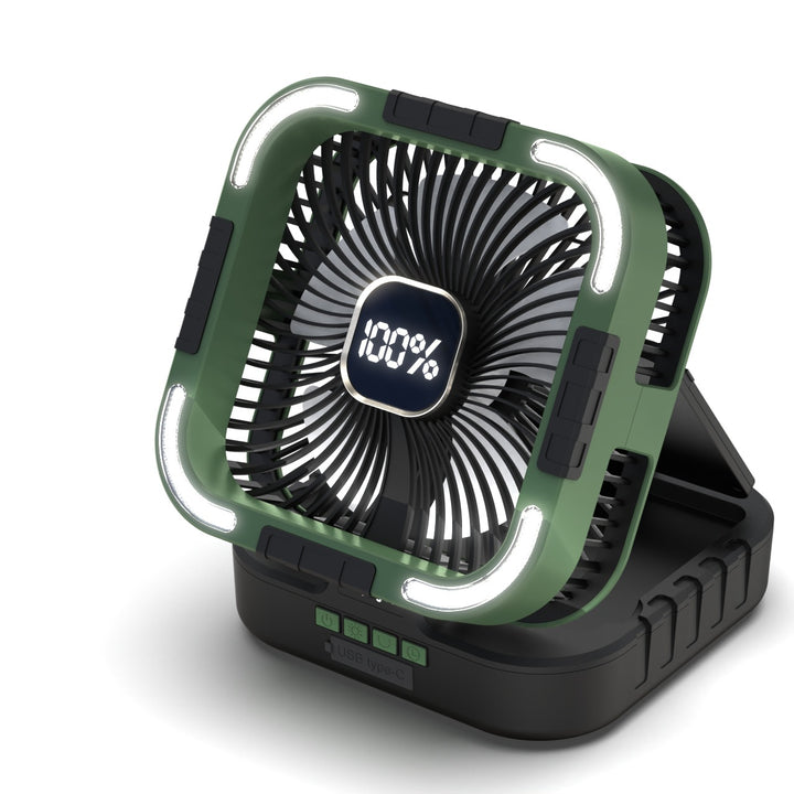 Solar-Powered Camping Fan with LED Light Bowlift