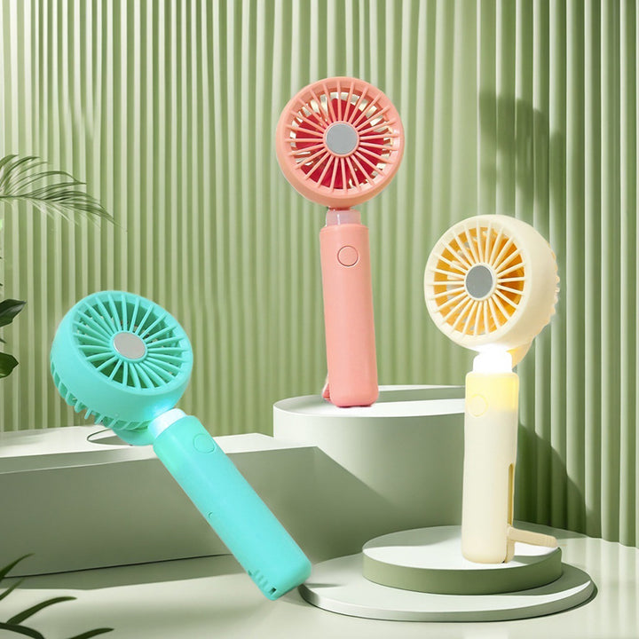 Women portable mini hand fan with integrated LED lighting and USB charging function Bowlift
