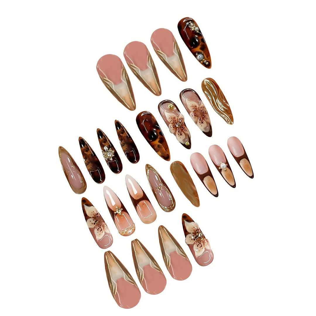 Elegant Floral Acrylic Press-On Nail Set Bowlift