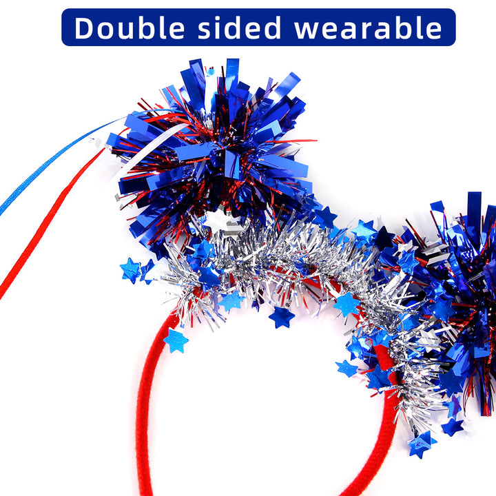 Unisex nan glittering party headband with tinsel pom-poms and star decoration Bowlift