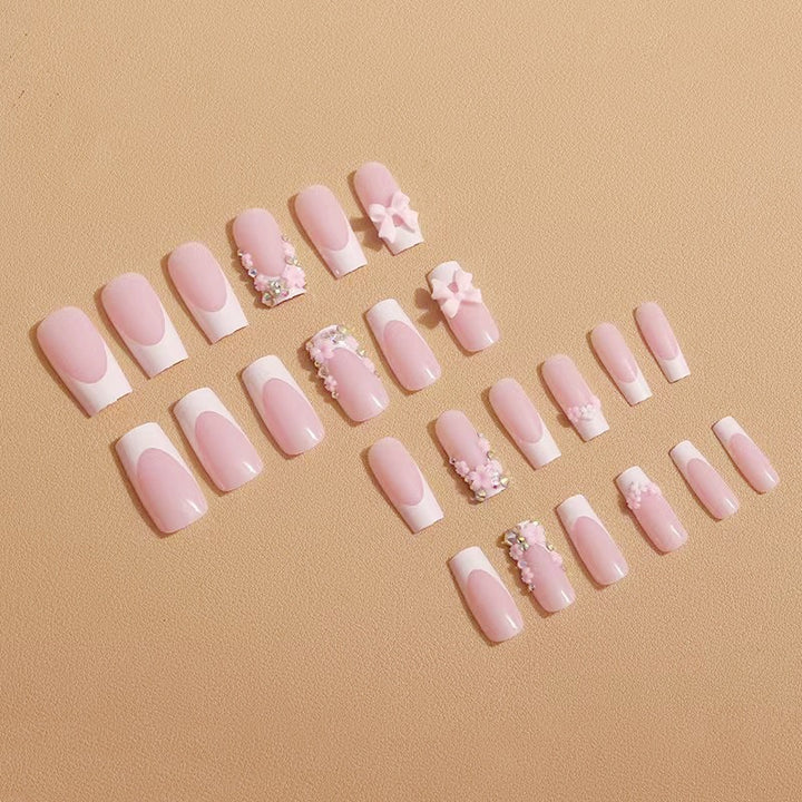 Art nail set with floral 3D accents and glitter decorations Bowlift