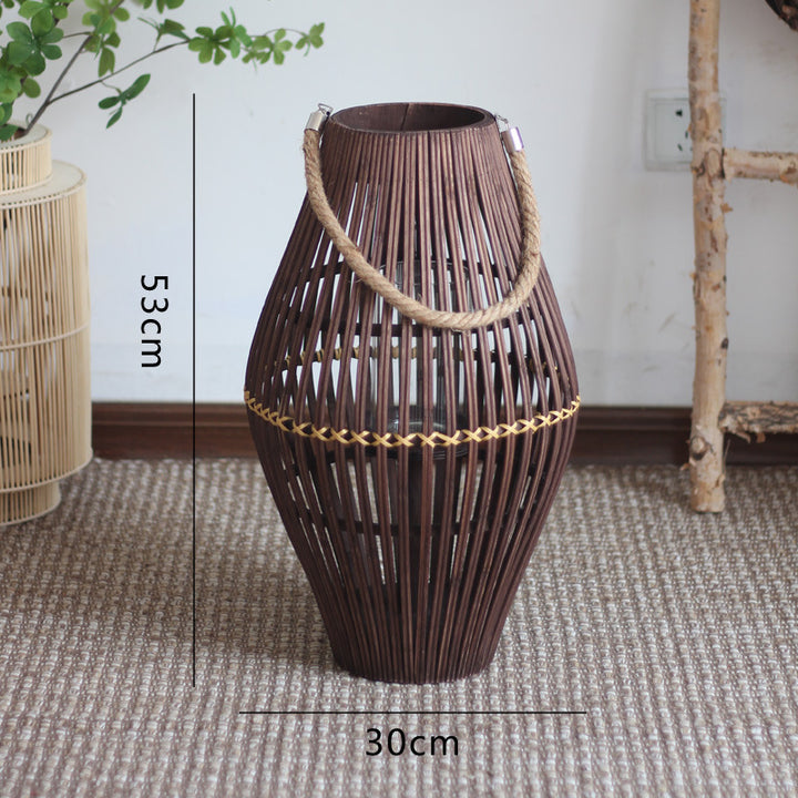 Stylish lantern made of rattan with wooden frame Bowlift