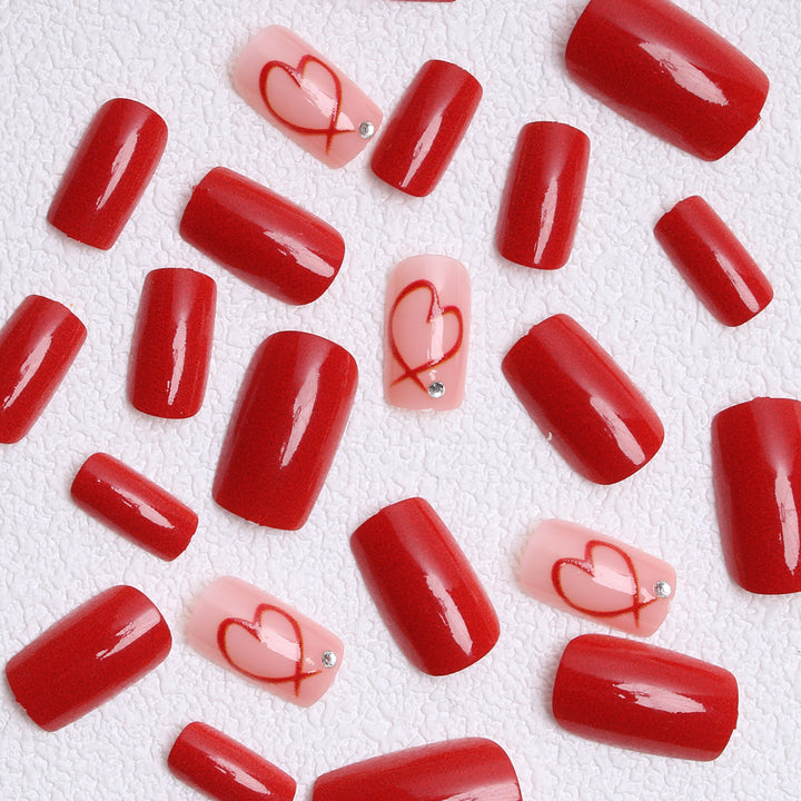 Romantic Heart-Embellished Press-On Nails Bowlift