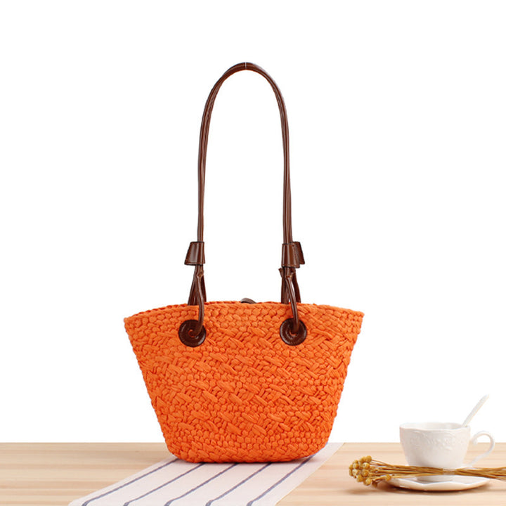 Handbag Made of Natural Weave with Leather Handles Bowlift