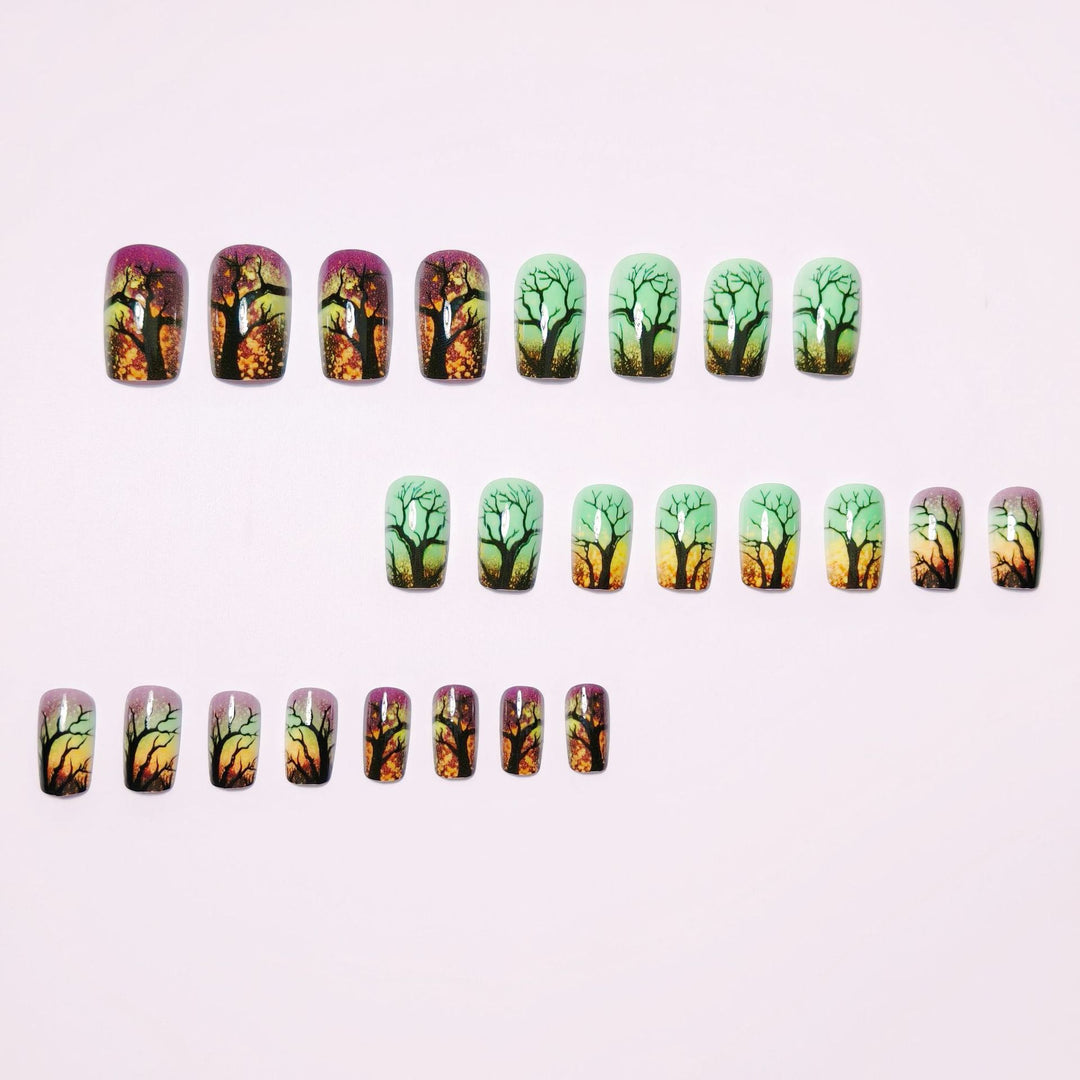 Artificial nails with fascinating tree silhouette design Bowlift