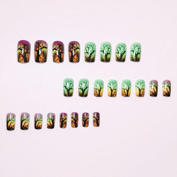 Artistic Ombre Tree-Themed Nail Art Bowlift