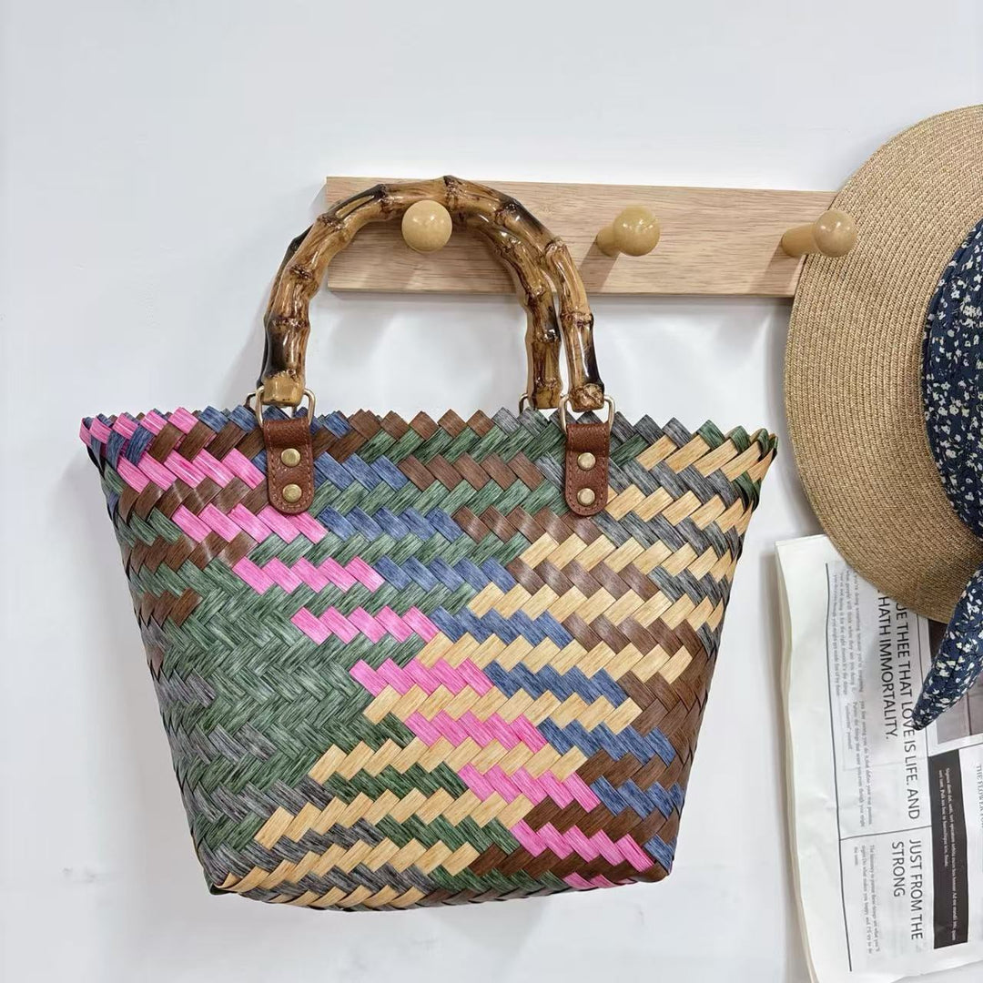 Handwoven basket bag with bamboo handles Bowlift