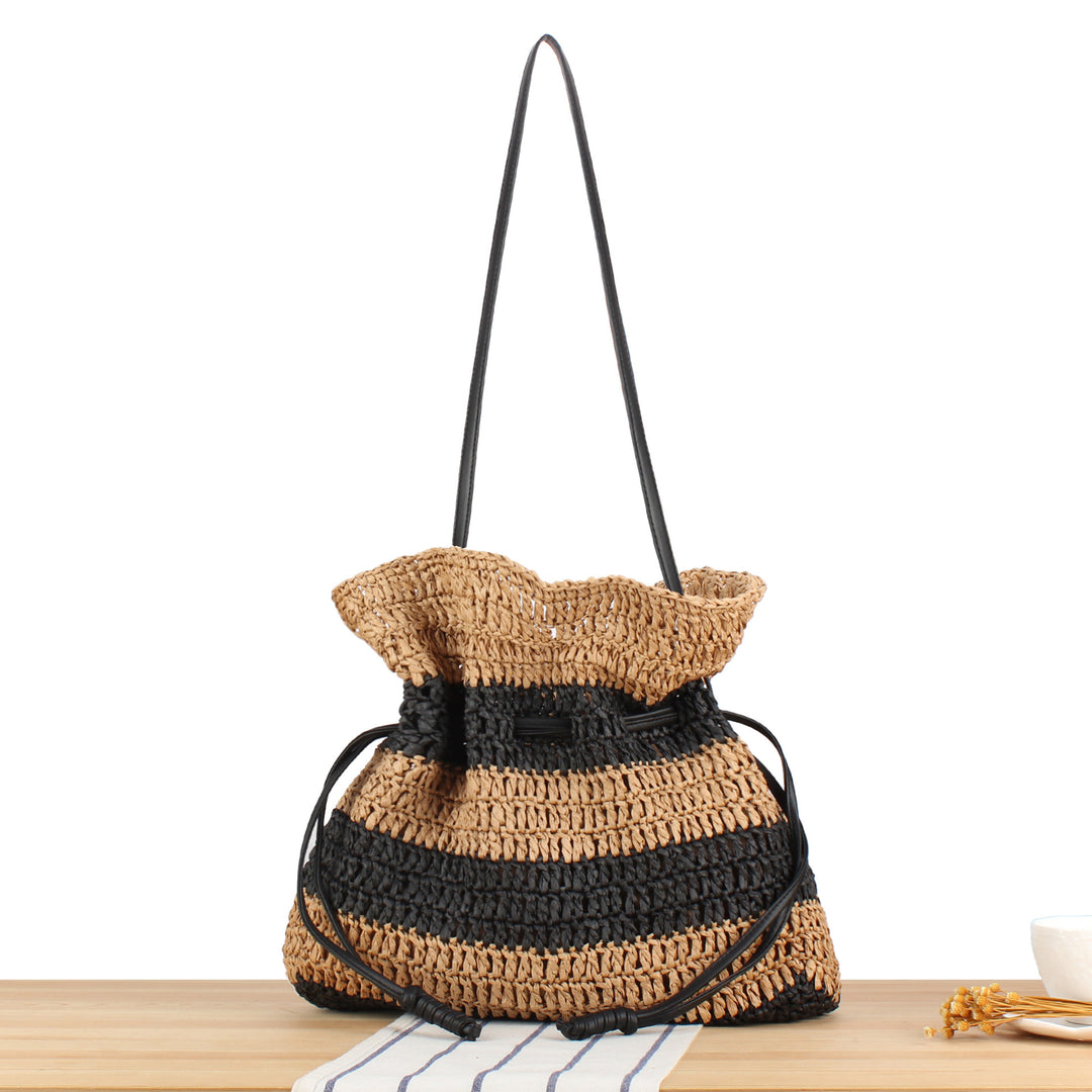 Handbag Made of Handcrafted Natural Fiber Mix with Modern Drawstring Closure Bowlift