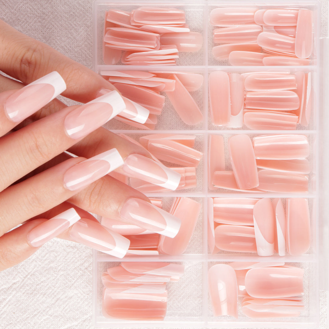 Premium Long-Length French Tip Press-On Nail Set Bowlift