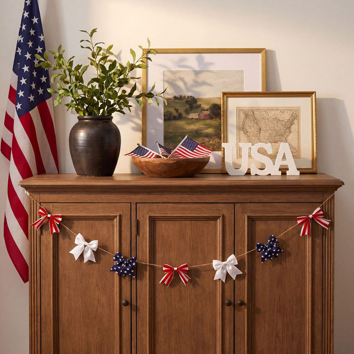 Unisex decorative garland with striped fabric bows and jute cord Bowlift