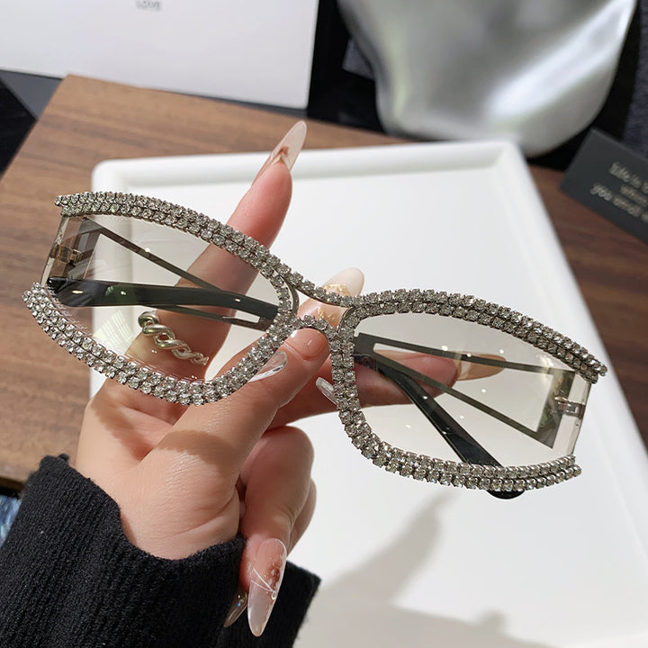 Women Cat-Eye Sunglasses with Sparkling Crystal Frame Bowlift