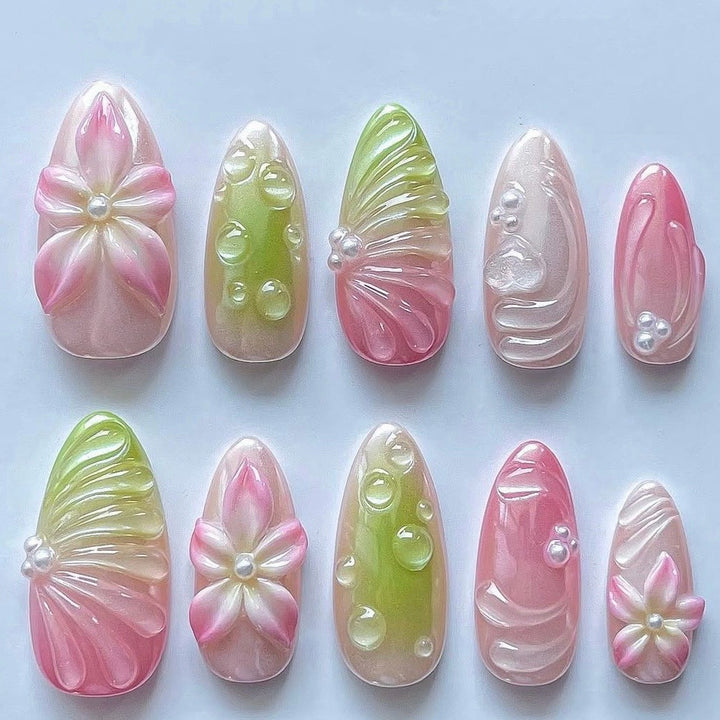 Elegant Artificial Nails with Botanical Designs Bowlift