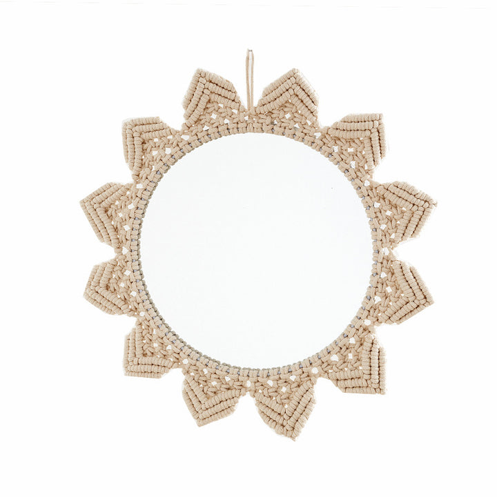Decorative Macramé Wall Mirror with Floral Design Bowlift
