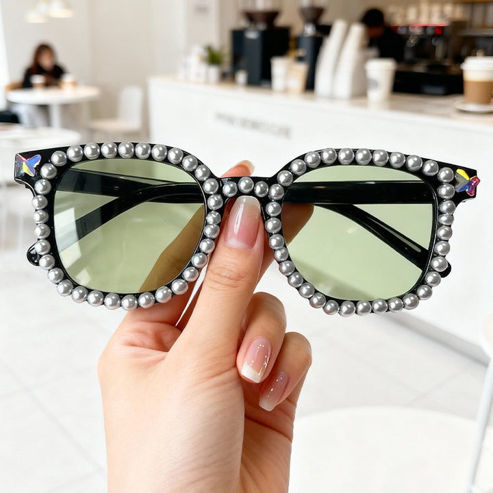 Luxury Pearl-Embellished Cat-Eye Sunglasses Bowlift