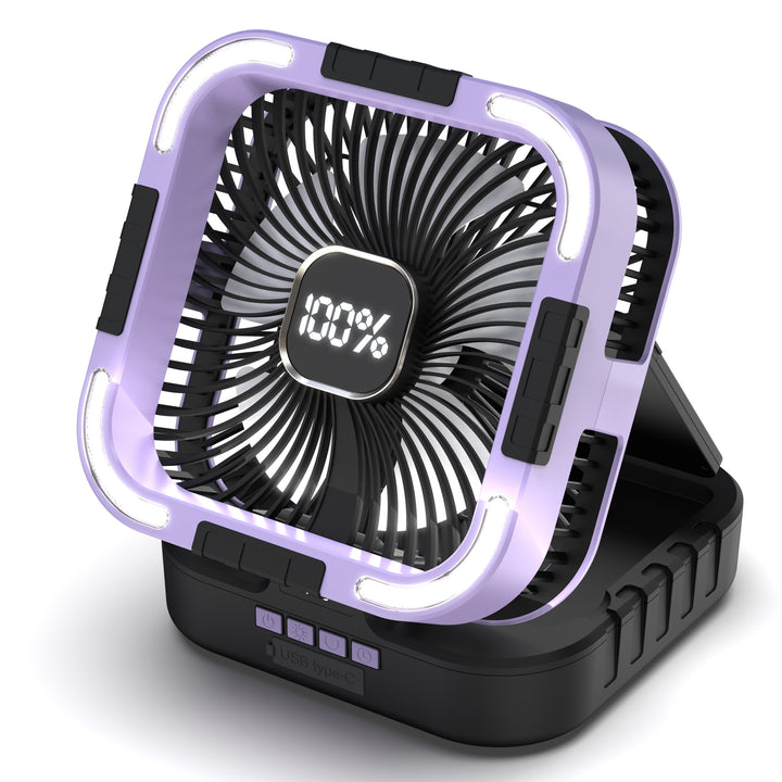 Solar-Powered Camping Fan with LED Light Bowlift