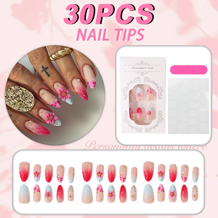 Floral Design Acrylic Nail Tips Set Bowlift