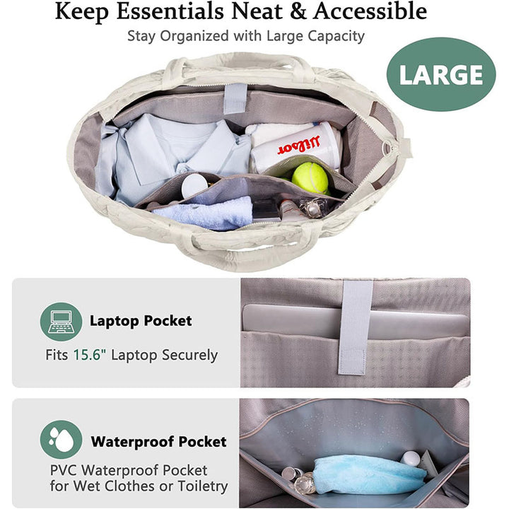 Sporty quilt bag with separate shoe compartment and pockets for accessories Bowlift