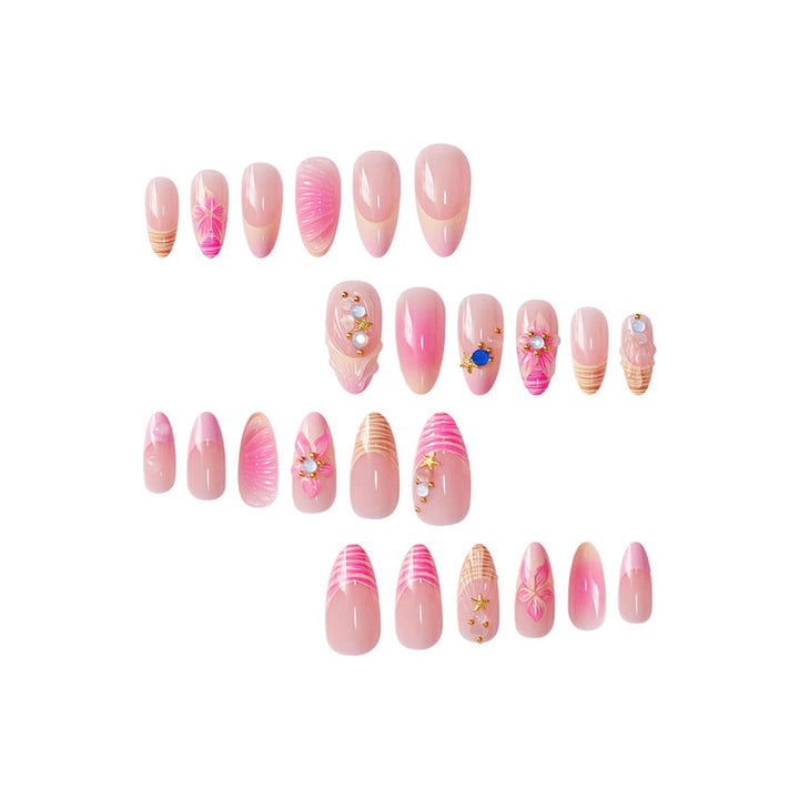 Artistic Press-On Nail Set with Floral and 3D Accents Bowlift