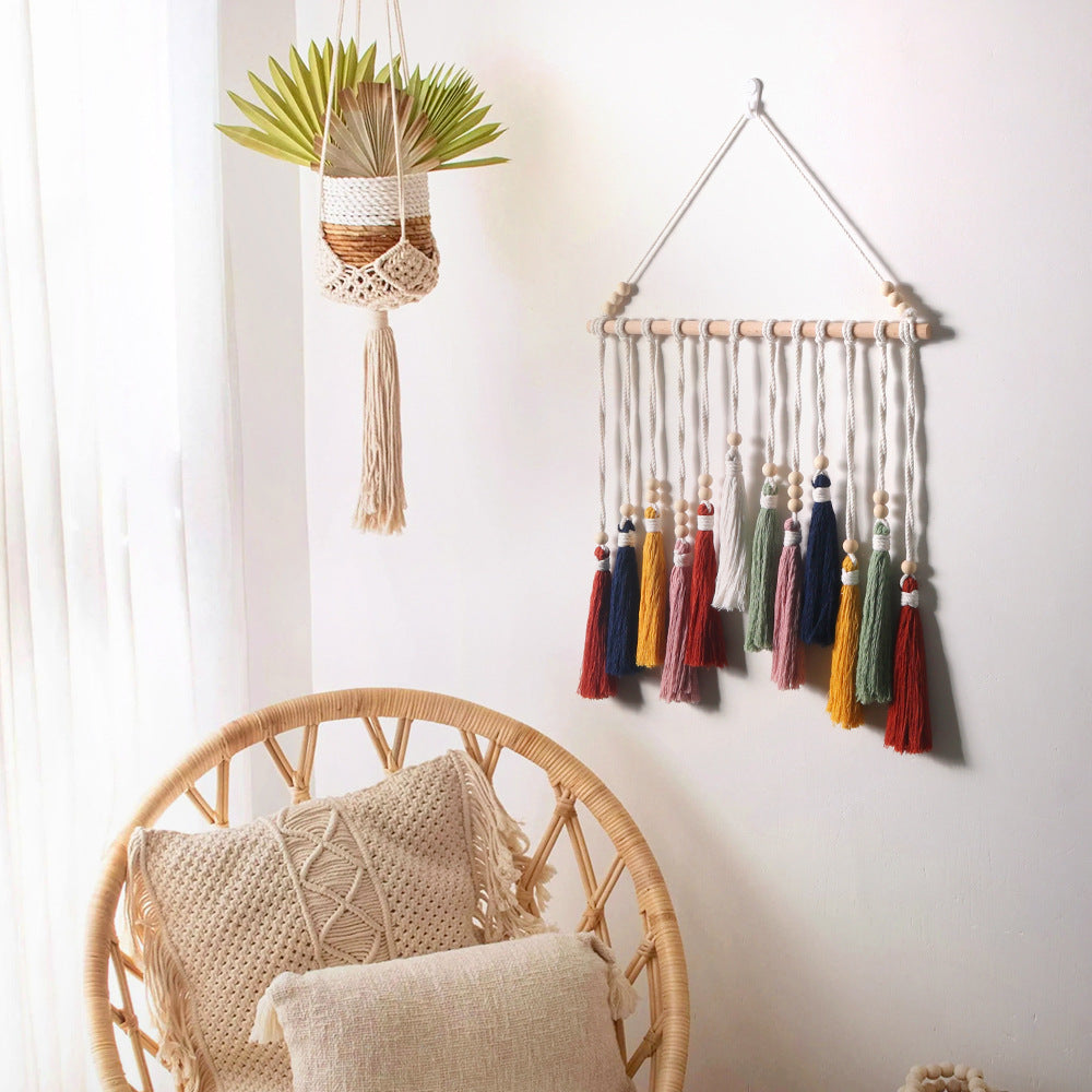 Macrame Wall Hanging with Tassels and Wooden Beads