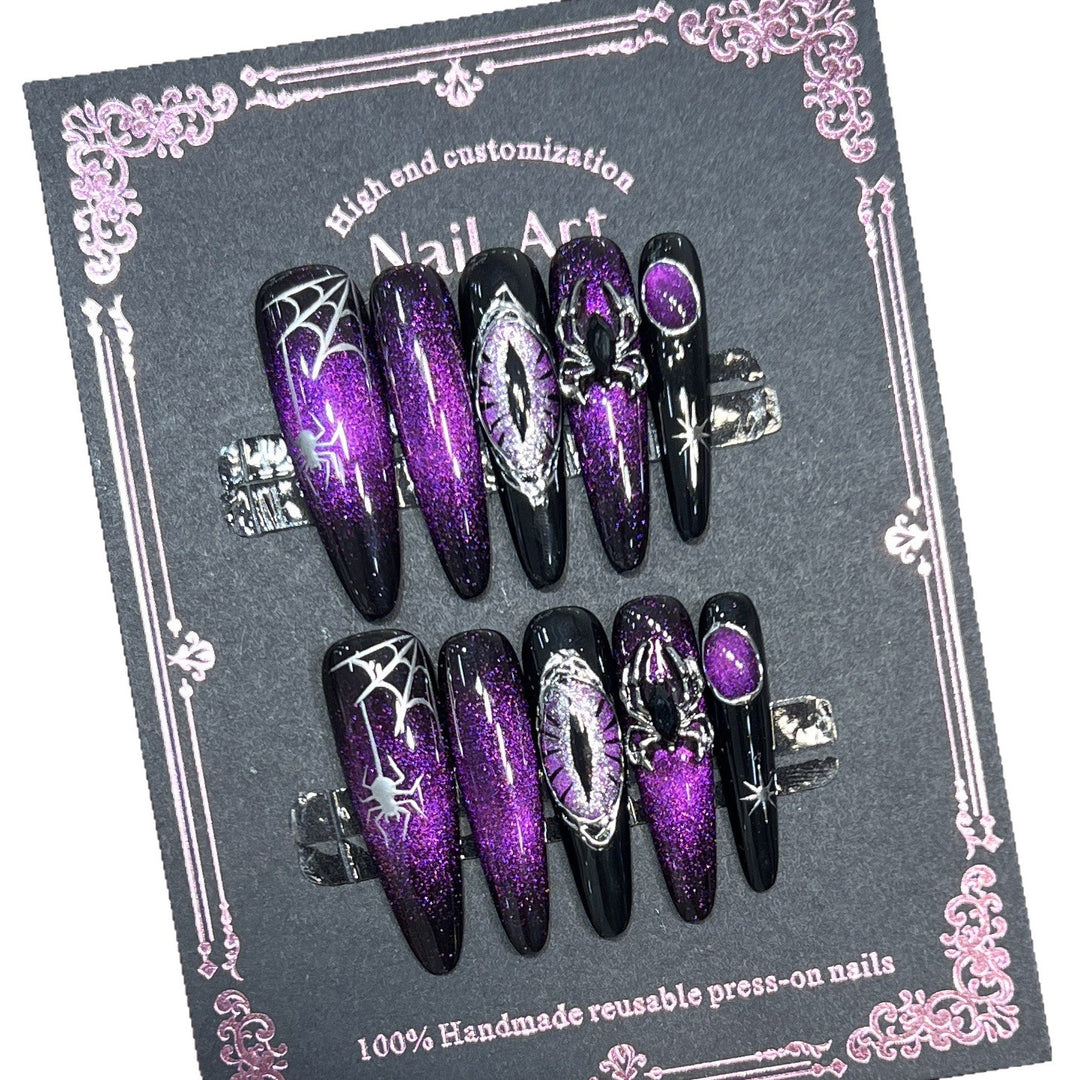 Glamorous Stiletto Press-On Nail Art Set with Celestial Design Bowlift